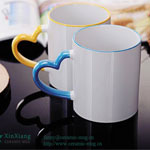 11 oz White ceramic sublimation coffee mugs with heart-shaped handle