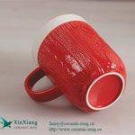 Relief embossed red glazed ceramic coffee mugs