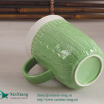 12oz Relief Green Glazed Ceramic coffee mugs