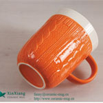 Relief orange glazed ceramic coffee mugs with lid