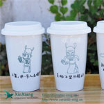 White villain ceramic travel mugs with silicone lid