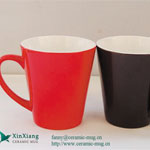 Black matte V-shaped printed ceramic coffee mugs with handle