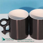 Black loose ceramic coffee mugs with sign handle