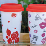 Valentine's Day eco cups with silicone lid Double wall mugs