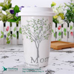 Eco cups with silicone lid love spread ceramic travel cups