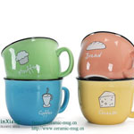 Large green cartoon children's ceramic breakfast mugs