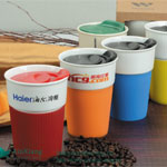 14oz High white double layer ceramic travel cups with logo
