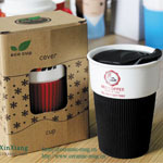 Black eco cups double wall ceramic mugs with silicone cover