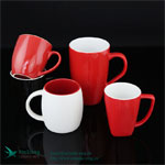 Red Color Glazed Ceramic Coffee Mugs with Logo
