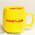 Large yellow wine barrel shaped ceramic coffee mugs with logo