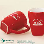 11oz Red shiny wide mouth printed ceramic coffee mugs