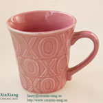Pink horn shaped embossed ceramic coffee mugs