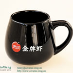 Black shiny egg shaped ceramic soup mugs with logo