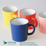 Blue wide mouthed short ceramic coffee mugs with logo