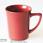 Red wide mouthed ceramic coffee mugs with 7-shaped handle