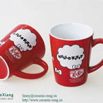 Red V Shape Glazed Ceramic Mugs with Printing