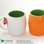 White matte barrel shaped ceramic coffee mugs with logo