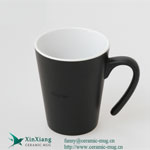 Black matte V-shaped printed ceramic coffee mugs with personalized handle