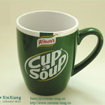 Wide mouthed green Lipton ceramic tea mugs with handle Supplier
