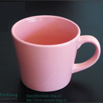 Pink wide mouth printed ceramic coffee mugs with logo