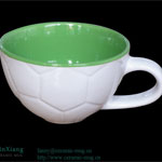 Large white wide mouthed football ceramic soup mug