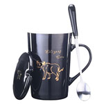 12 Black zodiac mouse 400ml large capacity Mug ceramic coffee cup with lid and spoon