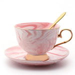 8oz China Manufacturers luxury style coffee cup and plate set marbling ceramic cup and plate with spoon