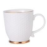 Custom white 450ml european luxury ceramic coffee mugs with gold border 3D honeycomb tea cups