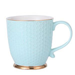 Wholesale 450ml blue european luxury ceramic coffee mugs with gold border 3D honeycomb tea cups