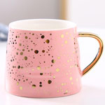 Nordic pink creative star ceramic mugs with lid luxury ceramic coffee cup with gold handle