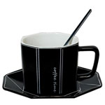 Wholesale elegant ceramic cup and saucer with logo hexagon cappuccino ceramic coffee mugs with spoon