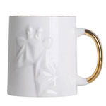 Custom 400ml white nordic creative solid color relief ceramic mugs coffee cups with gold handle