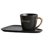 Black ceramic coffee cup and saucer Triangular plate ceramic mugs with golden rim and gold handle
