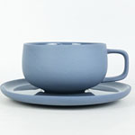 Custom blue nordic 200ml ceramic cup and saucer set Pure color simple matte ceramic coffee mugs