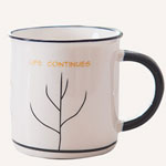 Line drawing white ceramic coffee mugs with logo Sapling ceramic mugs with black line and handle
