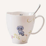 Cartoon ceramic mugs with wavy shape top Pastoral style ceramic coffee mugs with cat logo