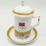 China fine bone ceramic tea mug and saucer with Olympic Games logo newest ceramic mugs