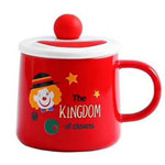 Custom Christmas gift ceramic mugs with lid red cute cartoon ceramic coffee cups with clown logo