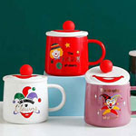 Custom white Christmas gift ceramic mugs with lid red cute cartoon ceramic coffee cups with clown logo