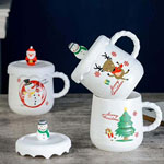 Stock white Christmas gift ceramic mugs with Santa Claus lid  Cute cartoon ceramic coffee cups with clown logo