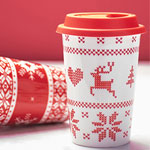 Wholesale red christmas eco cups with logo double wall ceramic eco cups with silicone lid
