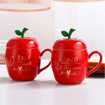 Manufacturers apple shape christmas ceramic mugs with lid Red ceramic coffee mugs with logo