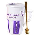Custom lovers ceramic mugs with lid and spoon 3D male or female symbols coffee cup with wing handle