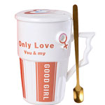 Cheap lovers ceramic mugs with lid and spoon 3D male or female symbols coffee cup with wing handle