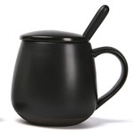 Custom 16oz plain black ceramic mugs with lid and spoon Big matte ceramic coffee cups with logo