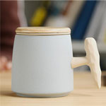 Custom 11oz fat plain white matte ceramic tea mugs with wooden lid  coffee mugs manufacturers