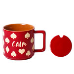 Custom short sublimation ceramic mugs with lid Red retro coffee cups with poker logo manufacturers