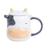 Cheap 17oz large ceramic milk mugs with ox horn lid 3D animal cow ceramic mugs