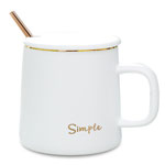 Suppliers european luxury plain white ceramic coffee mugs with golden rim and logo lid spoon china