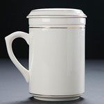 Wholesale plain white ceramic tea mugs with lid tea filter 11oz ceramic mugs with golden rim